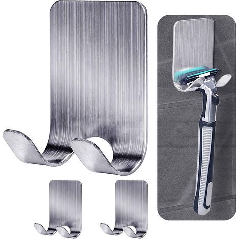 3 Pack Shower Shaver Holder, Stainless Steel Waterproof Razor Holder for Shaver, Bathroom, Razor, Shower No Drilling (3 Pieces, Silver) (1/5)