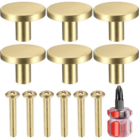 Confezione da 6 maniglie per porte in ottone massiccio, pomelli rotondi per mobili, maniglia per mobile con foro singolo, con viti, per anta armadio, cassetto cassettiera, cucina, arredamento per la c (1/5)