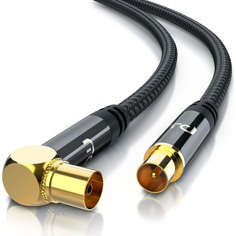 Primewire Antennenkabel gewinkelt mit Braiding - Koaxialkabel - Koax Kupplung 90° Winkel zu Stecker gerade - HDTV 75 Ohm - 0,5 m (1/5)