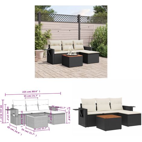 Salon de jardin 5 pcs avec coussins noir résine tressée - Ensemble Salon De Jardin - Meuble Extérieur - Résine Tressée - Rotin Synthétique - Mobilier De Jardin - Home & Living (1/3)