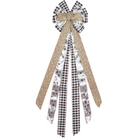 Décoration de sapin de Noël, nœud décoratif de 43 x 11 pouces avec ruban à motifs, pour la décoration de Noël de votre maison. (1/5)