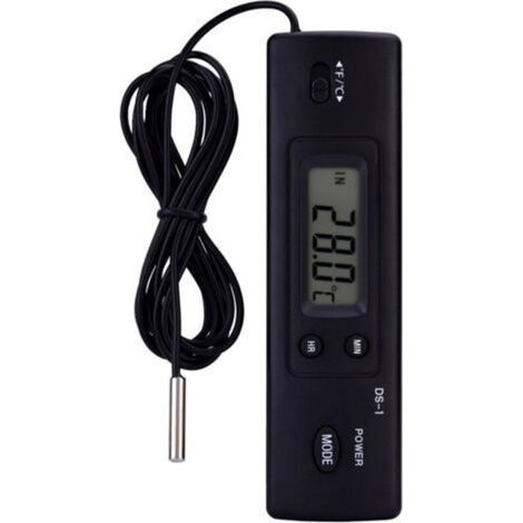 Thermomètre Compteur De Température Numérique À Cristaux Liquides LCD Mesure De L'humidité Capteur De Sonde Câblé pour Réfrigérateur Aquarium Climatiseur(Noir) (1/5)
