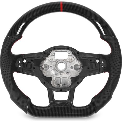 Volant Hydro-Dip aspect fibre de carbone fond plat en cuir perforé pour GLI R GTD MQB rouge