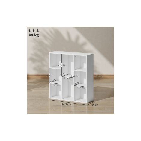 Librería de pie con 8 cubos abierta, estantería de almacenamiento blanca, 74,3 x 24 x 80 cm (1/5)