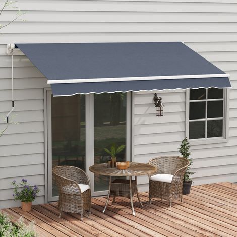 Tenda da Sole per Esterno a Bracci Avvolgibile con Apertura a Manovella, 360x250 cm, Grigio