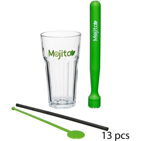 Caja 13 piezas mojito - estuche para mojitos de 13 piezas, cristal y polipropileno, dimensiones l.17,5 x a. 17,5 x a. 17,5 cm cristal: d. 8 x a. 14,5 cm - Sg secret de gourmet (1/4)