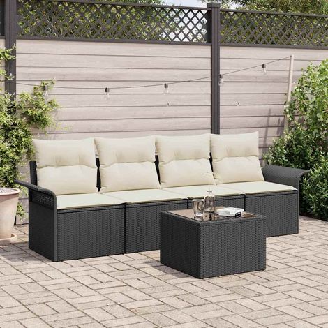 Conjunto de sofá de jardín 5 pcs Negro Poliratán (1/5)