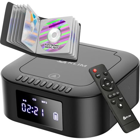 Boombox E1 Poste Radio CD Portable - Pochette CD - Extra Bass Bluetooth Tuner FM avec Présélections Automatiques, Batterie Rechargeable Longue Durée, Port Auxiliaire Universel - Noir (1/5)
