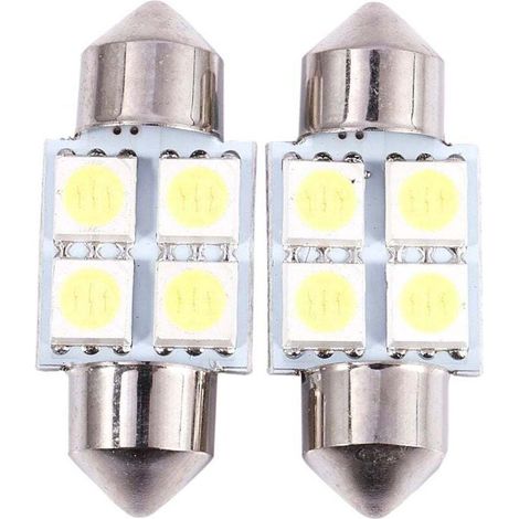 DC 12V 31mm 4 5050 SMD Voiture Interieur Dome feston LED Blanche 2 Pcs