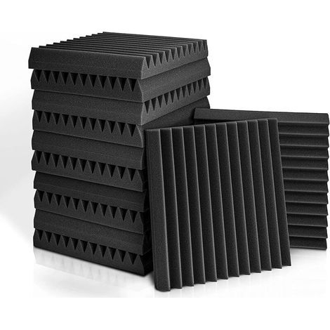 12-Piece Acoustic Panel Set, 10 Slots, 1 x 12 x 12 Inch Acoustic Foam, Studio Soundproofing Wedges, High-Density Fire-Resistant Panels (Black) (1/4)