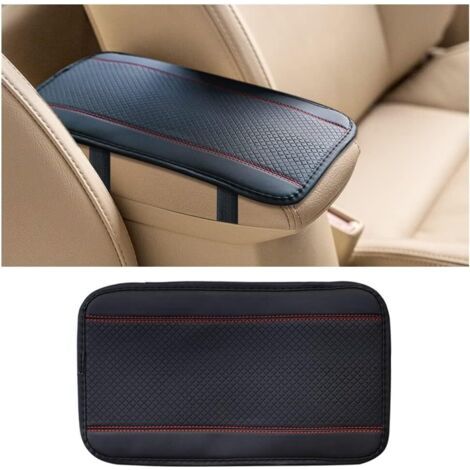 Coussin universel pour accoudoir de voiture (Ligne noire rouge) 32cmX19cm, fibre de cuir embossée double ligne antidérapante pour accoudoir (1/5)