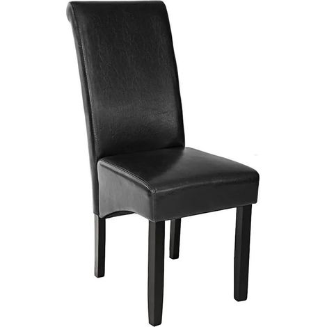 Chaise de Salle à Manger noire aspect simili cuir avec pieds en bois résistants (1/5)
