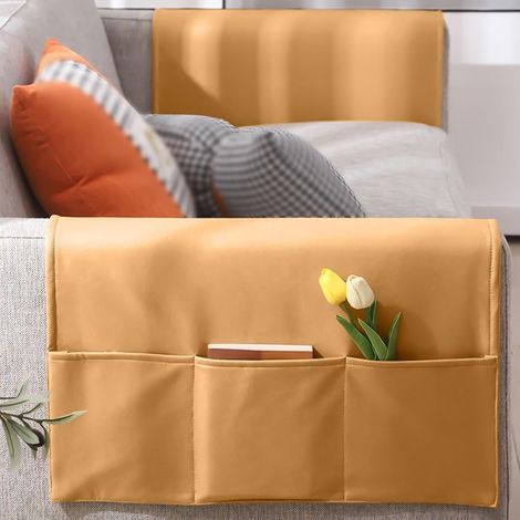 Copribraccioli per divano, copribraccioli per sedia per animali domestici, con 3 tasche per telecomandi TV, antiscivolo, lavabili, Geschikt voor living room (orange) (1/4)