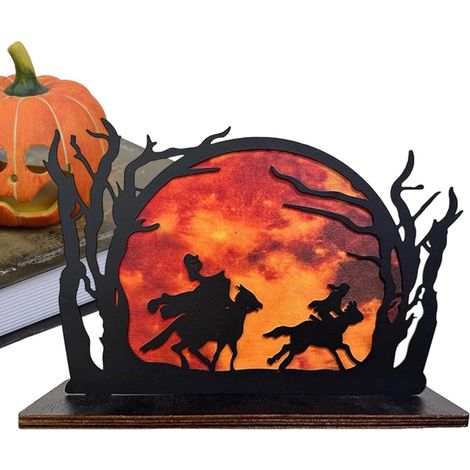 Cavalier sans tête décoratif pour Halloween, décorations coucher de soleil - Ornement en bois représentant un cavalier sans tête (1/5)