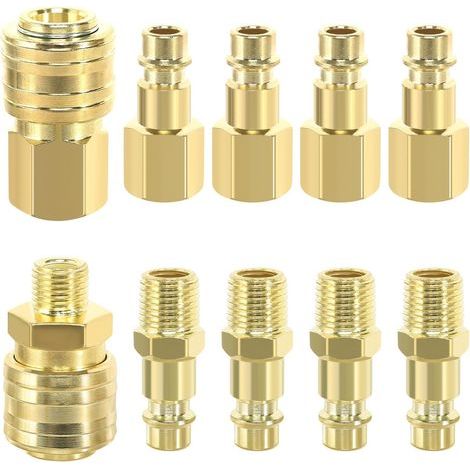 10 Pièces Raccord Rapide Air Comprimé 1/4" BSP Raccord de Compresseur Raccord Pneumatique Rapide de Compresseur Accessoires Compresseur d'Air pour les Outils Pneumatiques les Compresseurs d'Air (1/5)