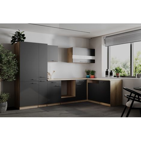 L Küche Einbau Winkelküche Leerblock Eiche Sägerau Grau Merle 310 cm Respekta