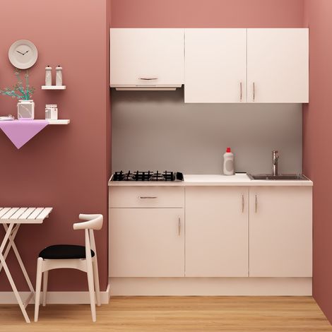 Cocina de una pieza con electrodomésticos blancos incluidos 160 cm - Longi (1/3)