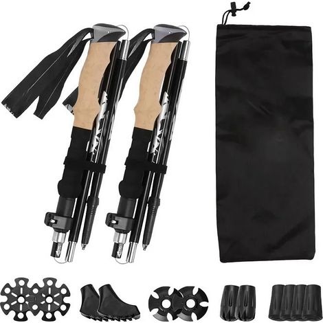 Batons De Randonnee - Telescopiques En Aluminium Et Carbone - Reglables De 32 A 130 Cm - Antichoc - Pour Trekking Et Marche Nordique - 2 Pieces