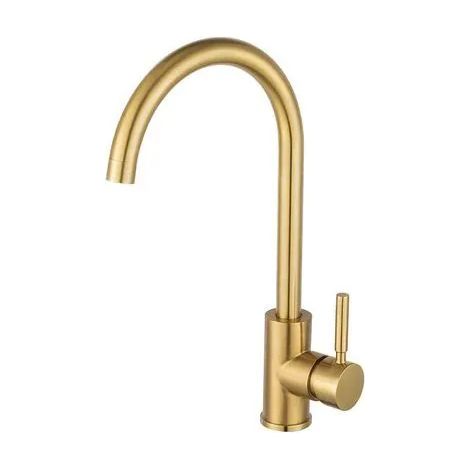 Robinet de cuisine doré, robinet de lavabo en acier inoxydable, mitigeur moderne en laiton pour évier de cuisine ou de salle de bain, robinet mitigeur en laiton brossé doré, court (pliable) (1/3)