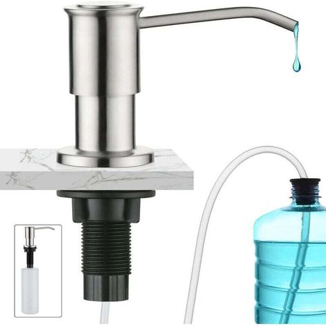 Einbauseifenspender, Edelstahl-Seifenspender für die Küchenspüle, integrierter Seifenspender mit 500-ml-Flasche und 1,0 m Verlängerungskabel, Nachfüllen von oben