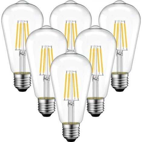 4W Ampoule Filament LED E27 ST64, 470Lm Equivalent à Ampoule Incandescente 40W, Lampe Rétro Edison de Verre Transparent, 2200K jaune chaud, Non-dimmable, Lot de 6 [Classe énergétique E] (1/4)