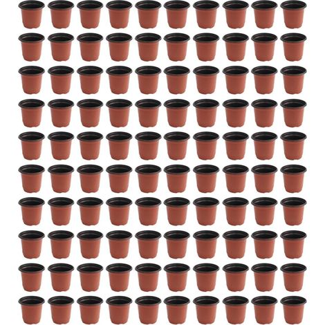 Lot de 100 pots pépinière en plastique, plateaux rouges et noirs (1/4)