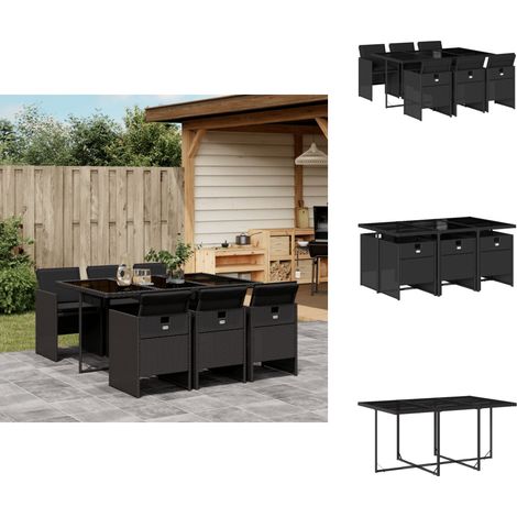 Ensemble à manger de jardin coussins 7pcs Noir Résine tressée - Meubles De Jardin - Salon De Jardin - Set De Table - Résine Tressée - Mobilier D'extérieur (1/5)