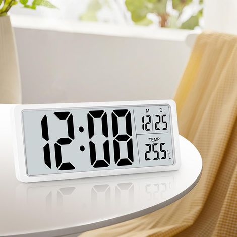 Grande horloge murale numérique avec affichage de la température, affichage de la date/de la température, ℃/℉, 20 x 8 cm, horloge radio-pilotée numérique pour salon (vous pouvez utiliser un (1/5)