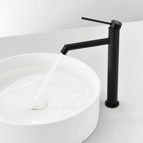 Robinet de Lavabo pour Salle de Bain Pivotant à 360°, Mitigeur Haut en Noir avec Hauteur de Bec de 222 MM, Mitigeur à Levier Unique pour Lavabo dans la Salle de Bain, les Toilettes des Invités (1/5)