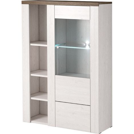 Estantería Salelbo 104, Cebolla de alerce + Trufa roble, Con puertas, Cerrable, Aglomerado laminado, Vidrio, Número de puertas: 1, Número de cajones: 0, 145x100x37cm (1/5)