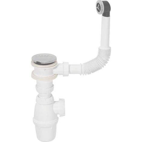 Wirquin – Ensemble vidage complet lavabo Quick-Clac – Bonde clapet inox – Siphon Ø32mm avec garde d'eau 50mm – Trop-plein extérieur