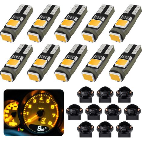 Ampoule T5 LED Jaune W3W W1.2W 2721 PC74 286 27 37 avec Douille à Visser 12V pour Voiture Tableau de Bord Indicateur Vitesse Instrument Gauge Cluster Voyant Format Compact 10Pcs (1/5)