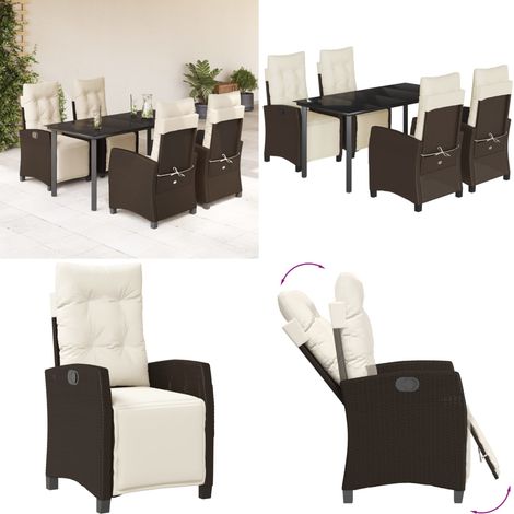Ensemble à manger de jardin 5 pcs et coussins marron poly rotin - Chaise de jardin - Table de jardin (1/5)