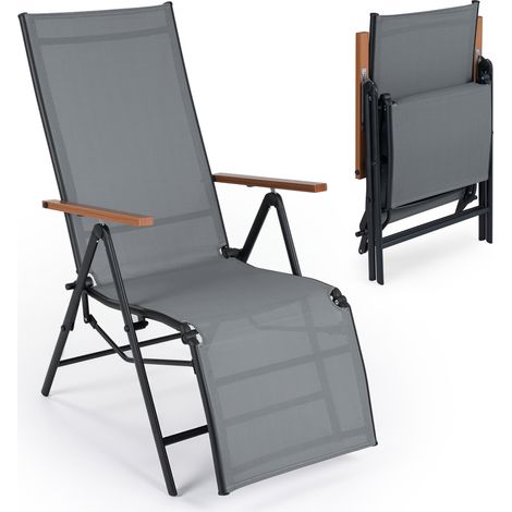 Lot de 2 bains de soleil gris pliables avec dossier réglable sur 6 positions (1/5)