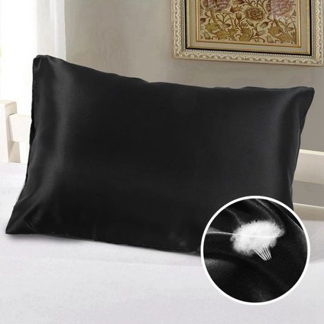 Taie D Oreiller - Satin - 51 X 76 X 2 Cm - Pour Lit Queen - 100 Polyester - Noir - 2 Unites (1/5)