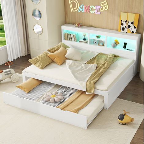 letto contenitore 140x200 estraibile LED USB bianco OKMYHOME (1/5)