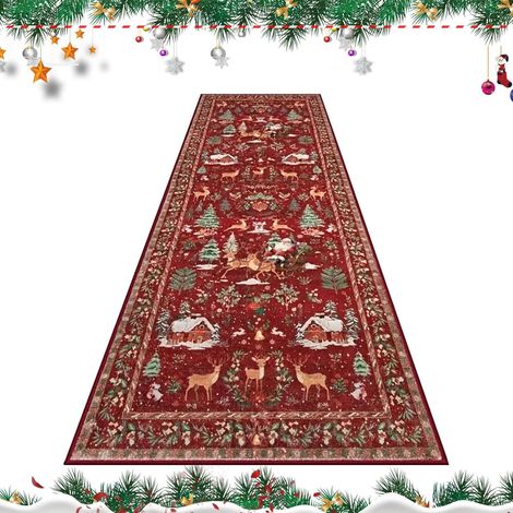 Tapis De Noël pour Couloir,Décoration Noël Motifs Bonhommes Neige Sapin Père - Moquette Douce avec Sapin De Et Père - pour Intérieur Salle à Manger Chambre Entrée Couloir (1/5)