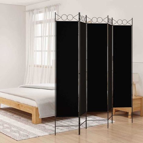 Cloison de séparation 5 panneaux Noir 200x200 cm Tissu (1/5)