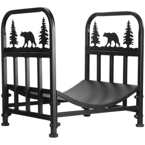 Étagère à bûches en acier robuste pour intérieur et extérieur, étagère de rangement pour bois de chauffage pour terrasse et jardin, noir (1/4)