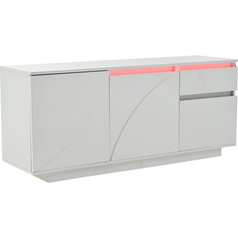 Credenza sideboard 140x40x60 cm in MDF bianco con 3 ante 1 cassetto LED e ripiani regolabili HOMVRA (1/5)