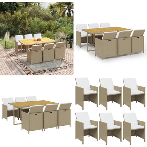 Ensemble à manger de jardin et coussins 7 pcs Poly rotin Beige - Salon De Jardin - Meubles De Jardin - Set De Jardin - Table Et Chaises - Résine Tressée - Home & Living (1/5)