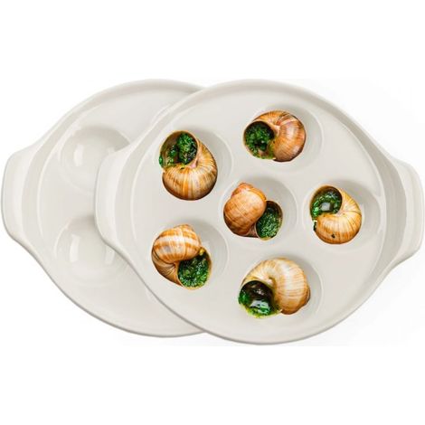 Lot de 2 assiettes à escargots cuites au four en céramique blanche