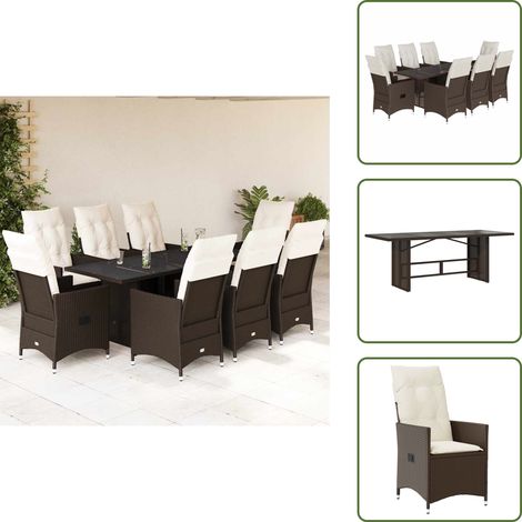 9-tlg. Garten-Essgruppe mit Kissen Braun Poly Rattan - Garten Essgruppe - Garten Essgruppen - Outdoor Essgruppe - Terrasse Essgruppe (1/5)