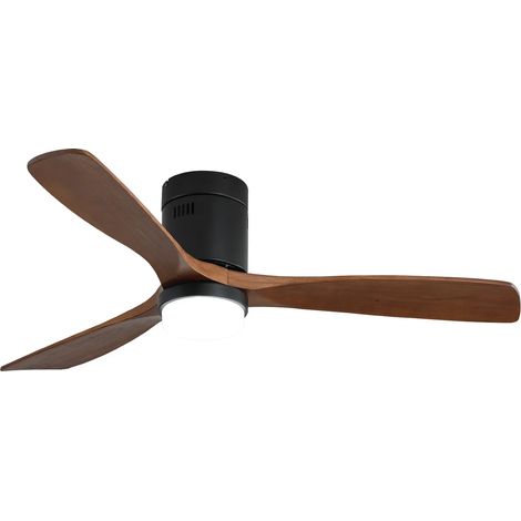 Ventilateur Plafond avec Lumière LED,3 Couleurs,52 Pouces 3 pales en Bois Massif,6 Vitesses,Moteur CC Réversible,Noir