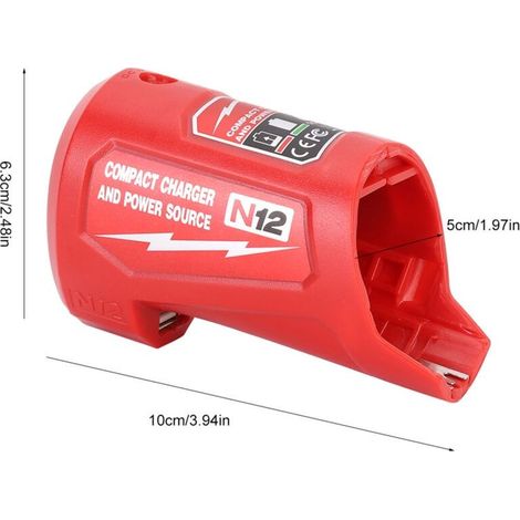 Tragbares USB-Ladegerät für Milwaukee M12-Akkus – 2,1 A Schnellladung – Kompakte Abmessungen: 10 x 6,3 x 5 cm – Leichtgewicht: 115 g – Milwaukee-1201 (1/4)