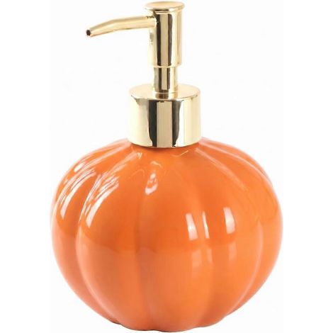 Distributeur de savon Halloween céramique citrouille orange, flacon pompe à lotion 380 ml, décoration salle de bain saisonnière (1/5)