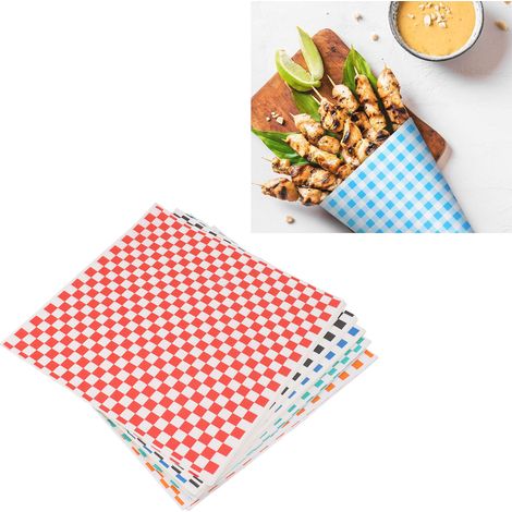 Packung mit 240 Blatt kariertem Wachspapier für Wurstwaren, Sandwiches, Lebensmittelkörbe und Catering-Verpackungen. (1/5)