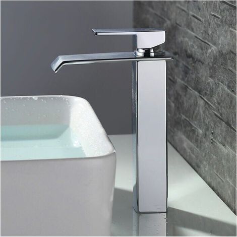 Robinet Salle de Bain Cascade Mitigeur de Lavabo Bec Haut Robinetterie pour Vasque Chromé Design Moderne- (1/4)