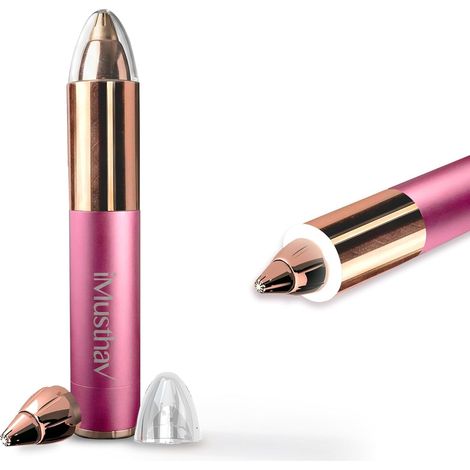 Rasoir et tondeuse précision sourcils, nez et oreilles - Plaqué or 18 carats, doux pour la peau, LED 360°, piles incluses (Rose) (1/5)