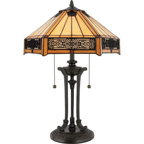 Elstead Indus - Lampada da tavolo Tiffany a 2 luci vintage bronzo, E27 (1/4)